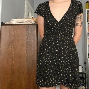 Brandy Melville Black Wrap Dress w Yellow Flowers